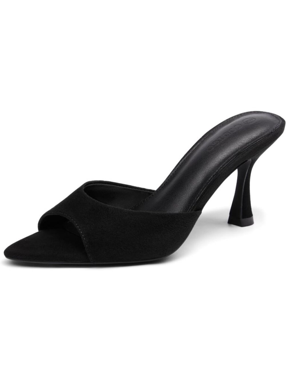 Women's Black Suede Heeled Mules Pointed Peep Toe High Heels Slip On Dress Shoes